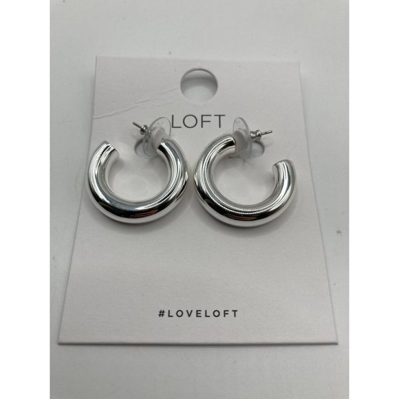 Loft Silver tone Hoops Earrings Chunky 1" - Picture 5 of 5